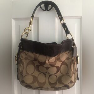 🛑 SOLD Coach Brown and Tan Signature Zoe Shoulder Bag Purse Handbag